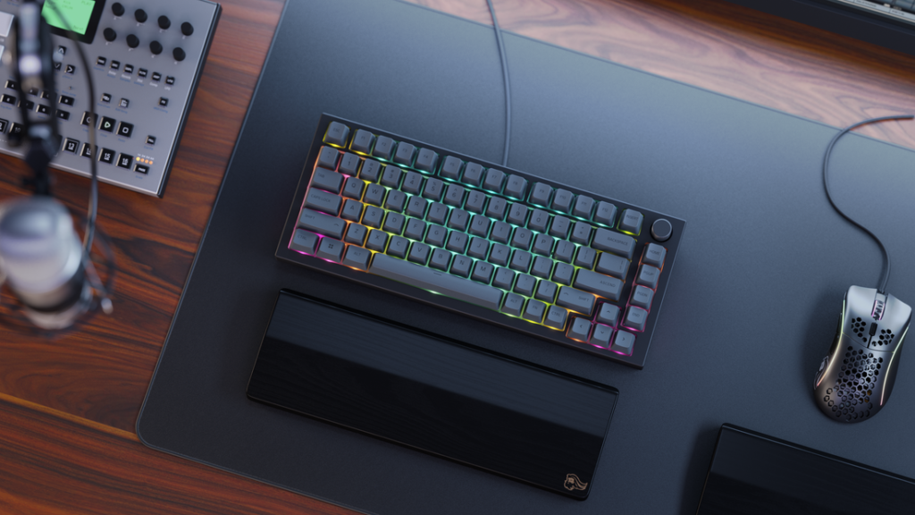 Glorious Black Ash GPBT keycaps in a 75% keyboard.
