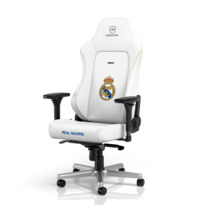 noblechairs HERO Real Madrid Edition gaming chair in white with Real Madrid club crest.