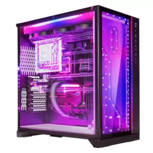 Angled side view of the 8Pack Hypercube Mark 2 gaming PC with full RGB lighting.