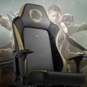 noblechairs HERO Gaming Chair - The Elder Scrolls Online Special Edition with ESO graphics in the background.