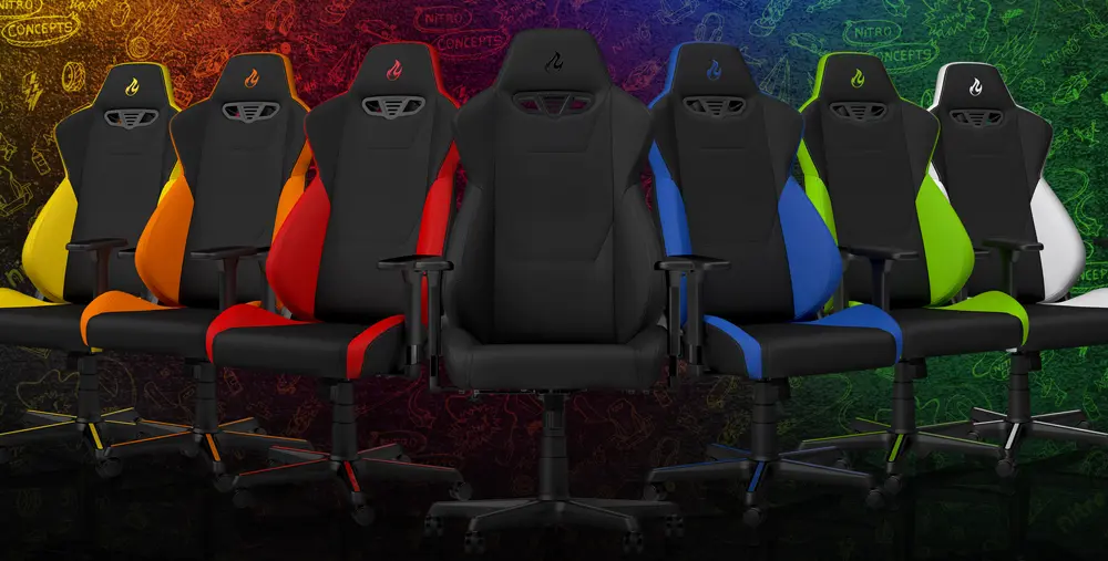 Line up of Nitro Concepts S300 Gaming Chairs in all colours
