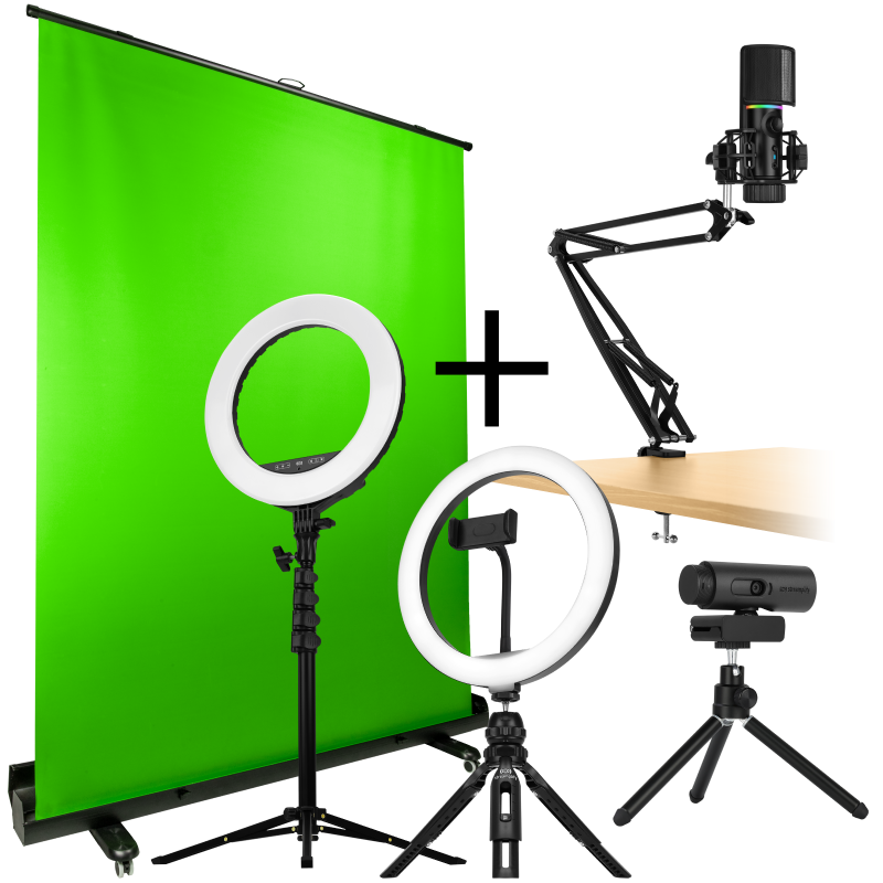 streamplify streaming bundle mic camera lights and green screen
