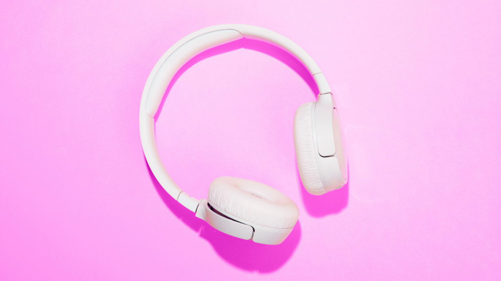 White headset on pink background
