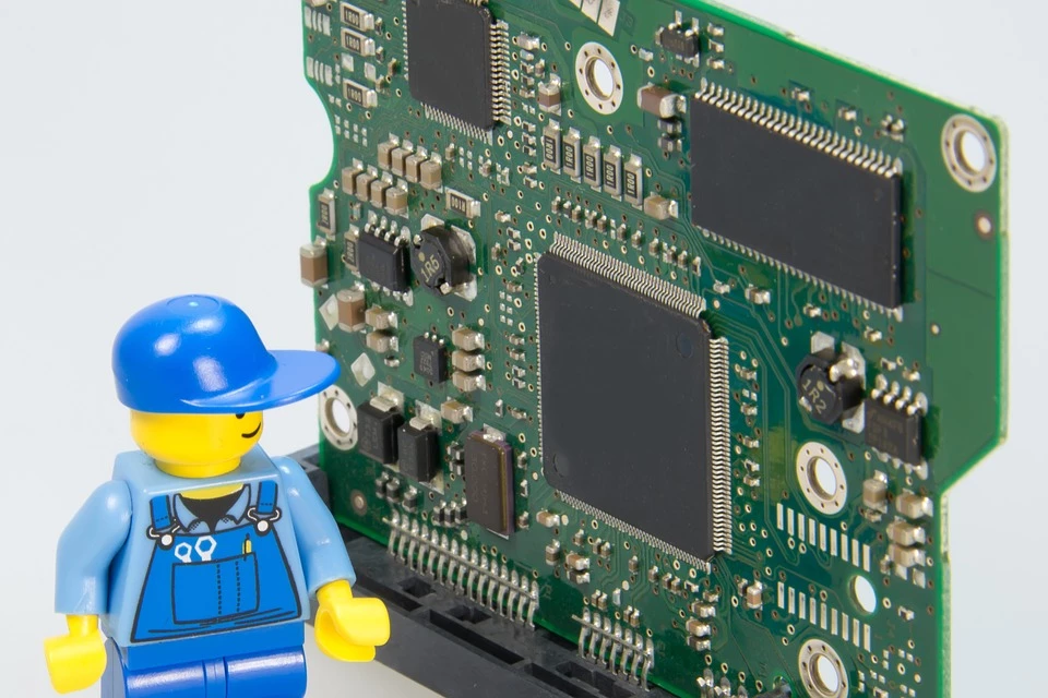 Lego minifigure with a circuit board