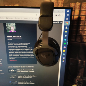 Emily's desk - headset