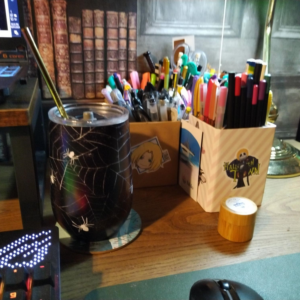 Emily's desk - pen pots