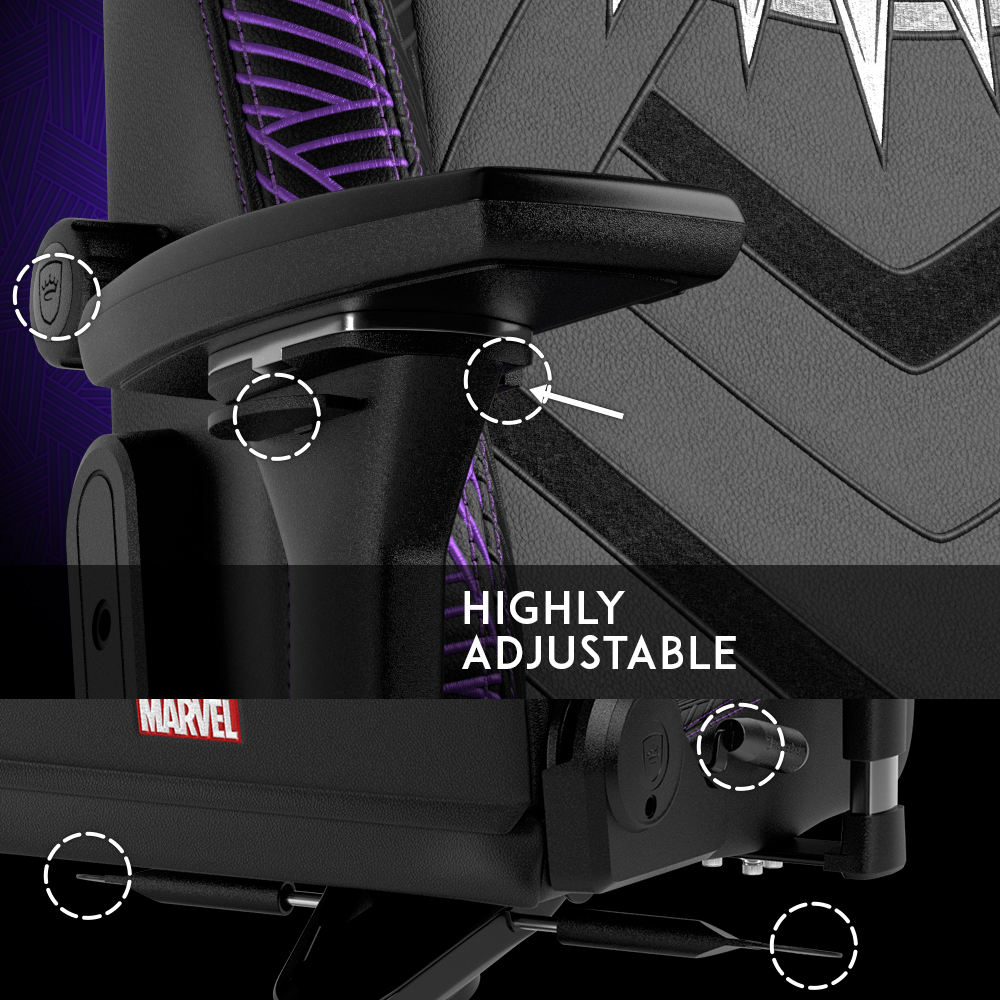 noblechairs HERO Gaming Chair Marvel's Black Panther Edition adjustments