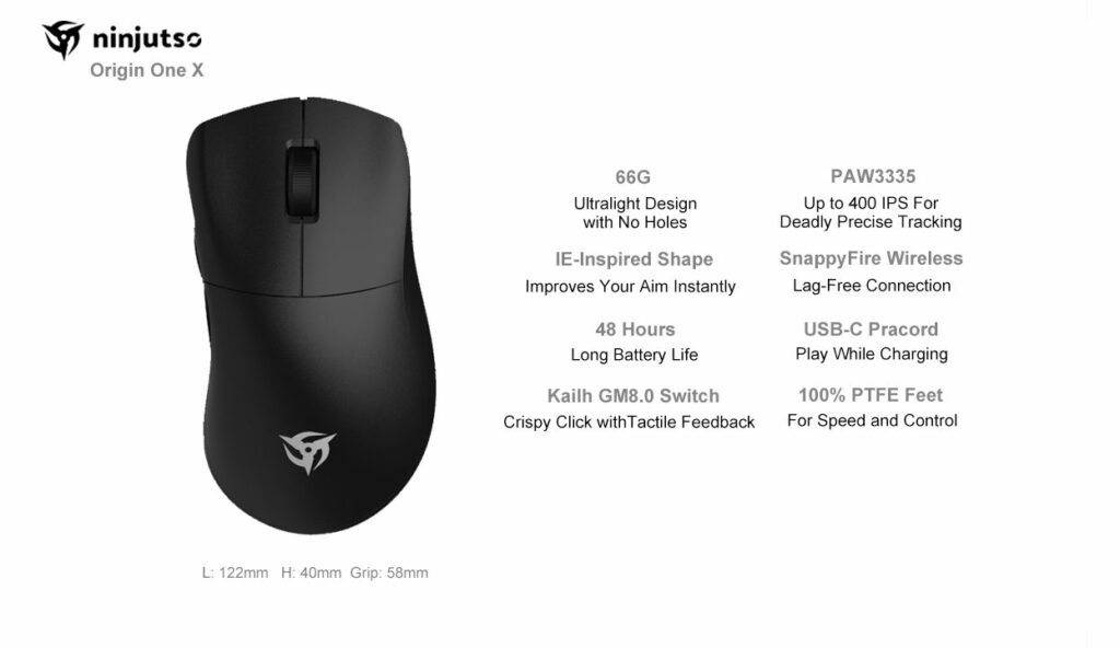 Ninjutso Origin One X Wireless Gaming Mouse specs