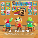 Moving Out 2 Characters with the text Get Packing Moving Out 2 review overlayed