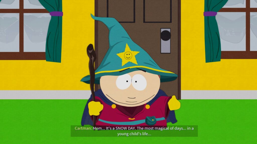 Cartman celebrating the announcement of a snow day