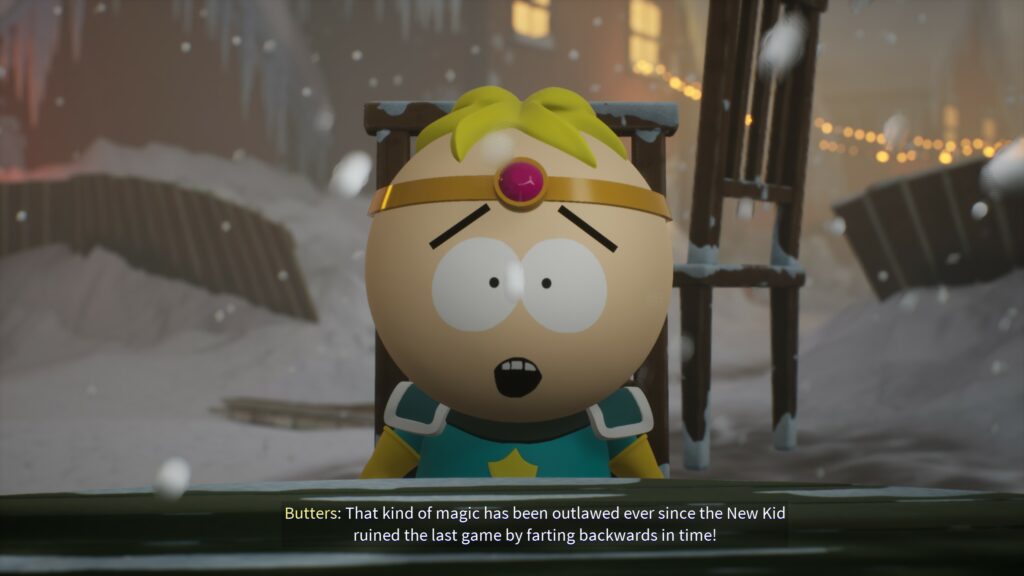 Butters the Keeper of the Rules laments about someone's powers in a previous game