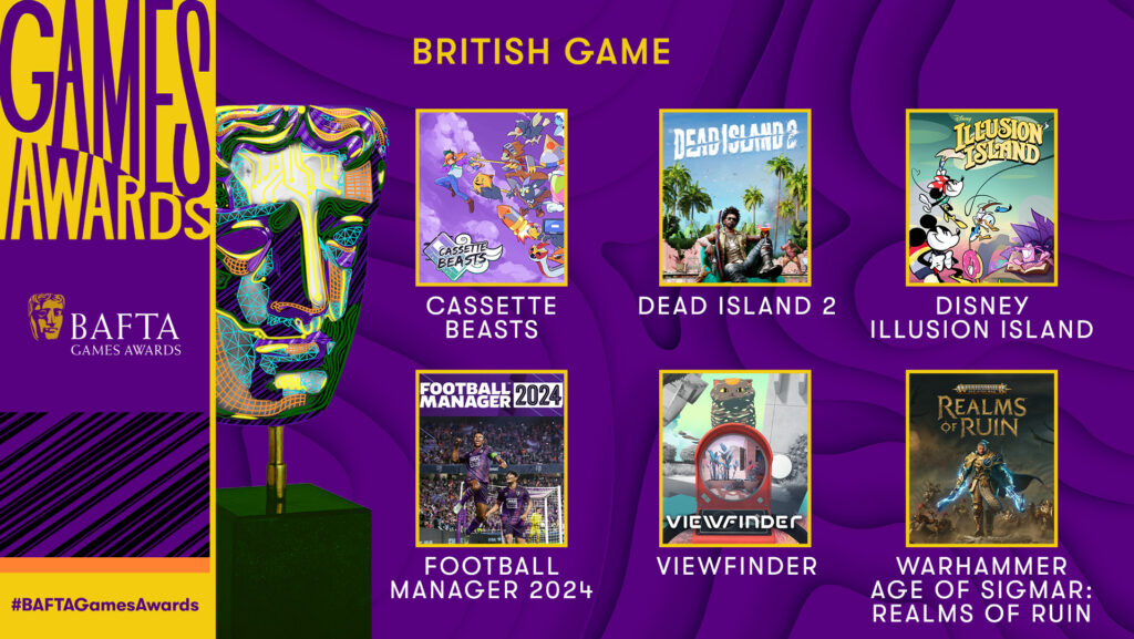 Nominations for the 2024 BAFTA Games Awards. Winners will be announced at the ceremony on Thursday 11 April 2024 at the Queen Elizabeth Hall, Southbank Centre, London, U.K. (Image ©BAFTA, 2024)